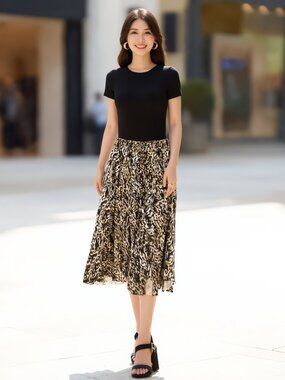 NWOT Sady Starman Boston Proper Leopard Print Maxi Skirt Elastic Waist Small
